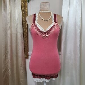 ♡ Y2K ♡ Hollister Pink Lace Cami Tank Top